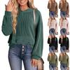 Women's Solid Color Loose Strip Long Sleeve Casual Hoodie Top