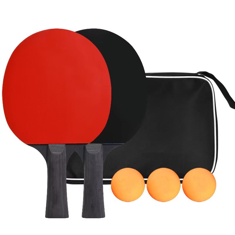 Direct Sales MK 3-Star Competition-Use Poplar Material Table Tennis Rackets Pair Set Horizontal Grip Pimples Rubber Three Balls