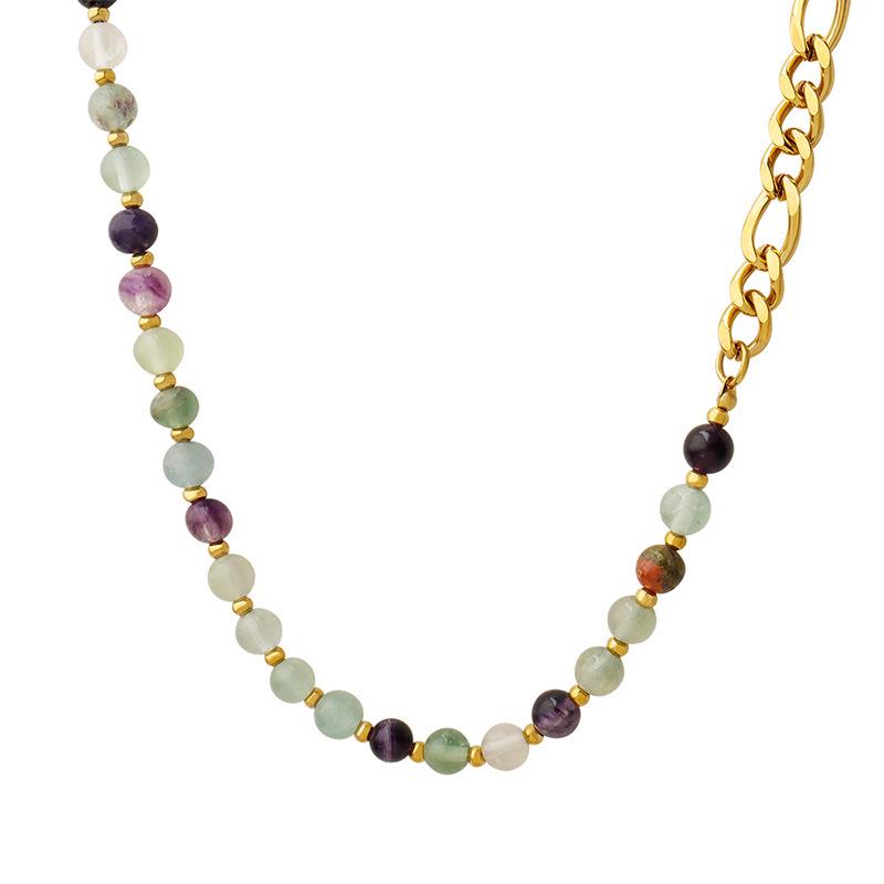 Multi-Color Natural Stone Beaded Titanium Steel Necklace