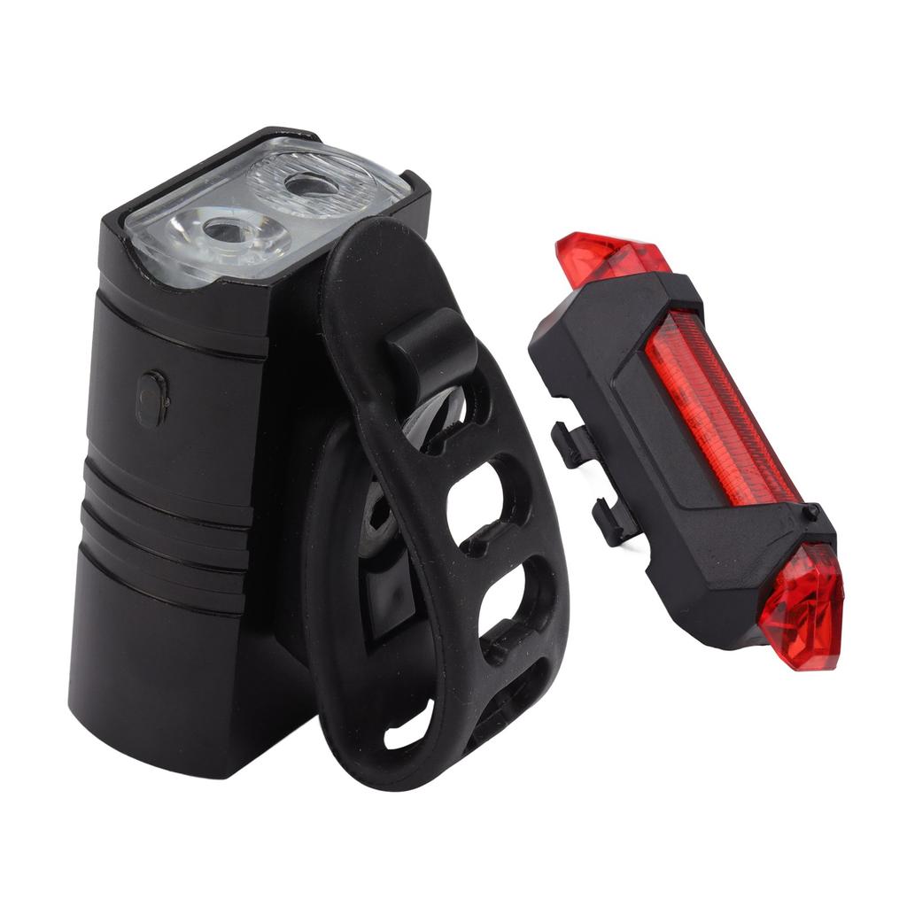 LED Cycling Light Kit Bike Front and Tail Lamps with Battery USB Charging Outdoor Riding Lamp Set