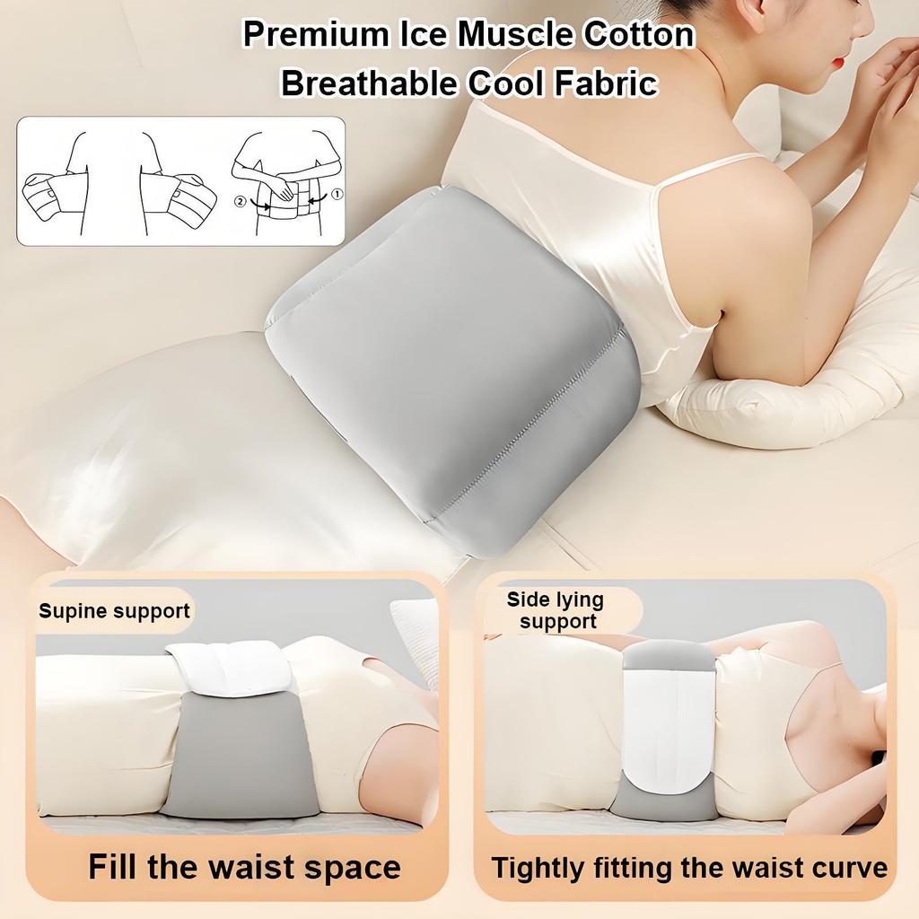 Bederní opěrný polštář na spaní, Opěrka zad na spaní s 360° ergonomickým designem a prodyšnou látkou z ledové bavlny, Ideální pro postel,