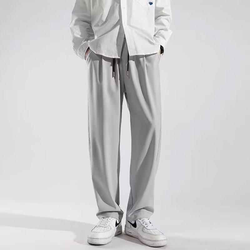 Men's Casual Ice Silk Pants - Loose, Trendy, All-Season, Large Size Straight Trousers
