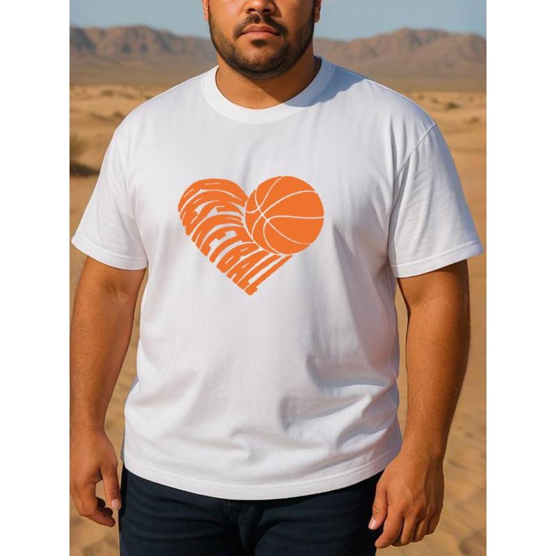 

European Size A Short-Sleeve T-Shirt Featuring a Heart-Shaped Design with a Basketball Theme, Made from Breathable Print Fabric. S белый