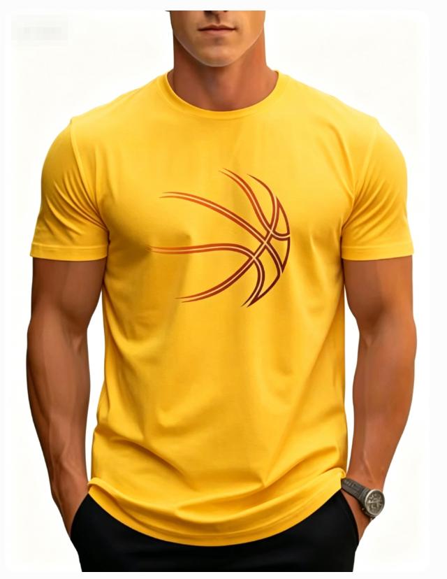 Summer Unisexs Cotton Comfortable Casual Loose Oversized Basketball Pattern Print Sports Round Neck Short Sleeved Tshirt Natural