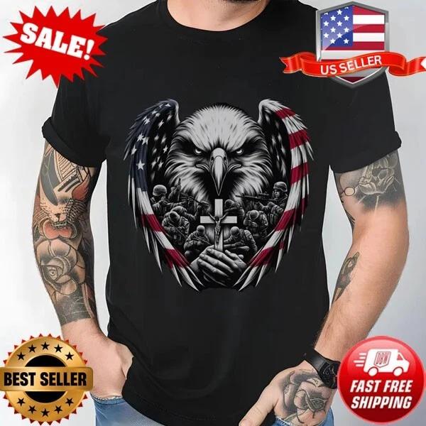 Christian Military T-Shirt – 4th of July - American Eagle Flag Shirt - Memorial XL