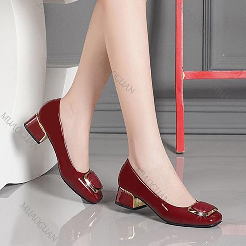 Fashion Soft-soled Women's Single Shoes 2025 Spring Autumn New Shallow Mouth Thick Middle Heel Work Shoes Female Round Toe Leather Pumps
