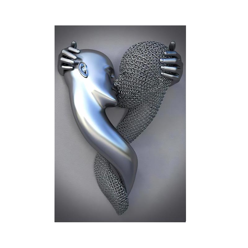 

Пары 3D Абстрактная металлическая фигура Скульптура Холст Картина Обнимающие пары Плакаты с серебряным эффектом и принты Настенное искусство Домашний декор 40x50 cm No Frame