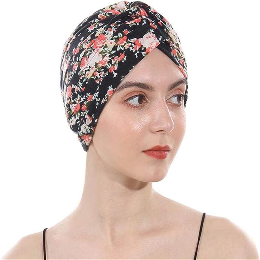 Turbanmütze für Damen mit Leoparden- und Schlangenhaut-Blumendruck und Knoten