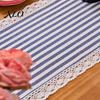 Striped Table Runner Runner, Lace Trim Cotton Linen Long Rustic Farmhouse for Home Dining Decor Decorative
