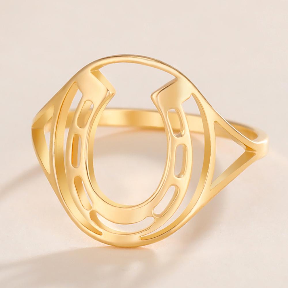 Dawapara Retro Horseshoe Ring Animal Horse Equestrian Gift Stainless Steel Wedding Band Couple Jewelry