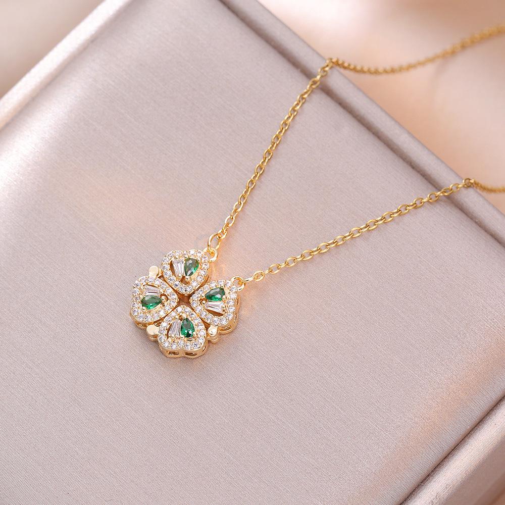 Heart-to-Heart Openable Four-Leaf Clover Necklace - High-End Light Luxury Clavicle Chain