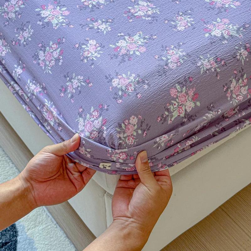 Washed Cotton Fitted Sheet with Elastic Bands Non Slip Adjustable Mattress Cover Printed Pure Cotton Bed cloth Skin-friendly Bed Cover
