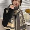 New Chidori Letter Jacquard Scarf Women's Winter Korean Style White Collar Versatile Thickened Scarf Imitation Cashmere Warm Shawl