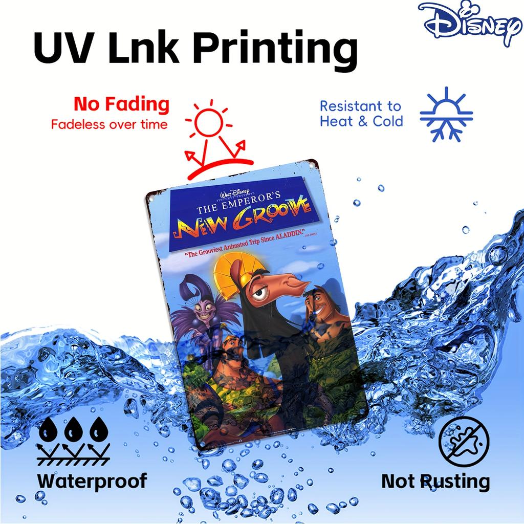 1pc Metal Tin Sign, "Colorful Animated Artwork Featuring Characters from The Emperor'S New Groove", Durable Metal, Perfect for G