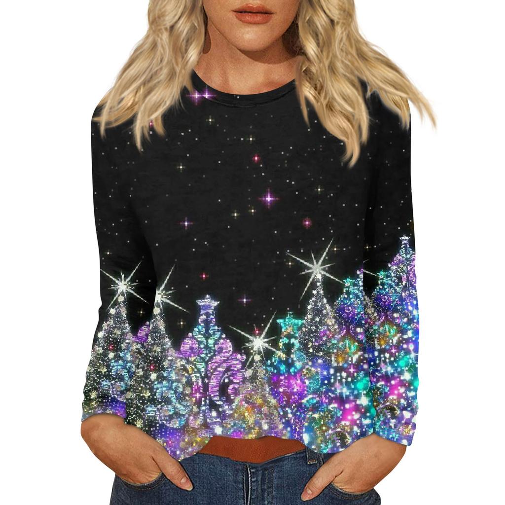 Women's Fashion Casual Vintage Floral Print Round Neck Long Sleeve Decorative T-Shirt Top