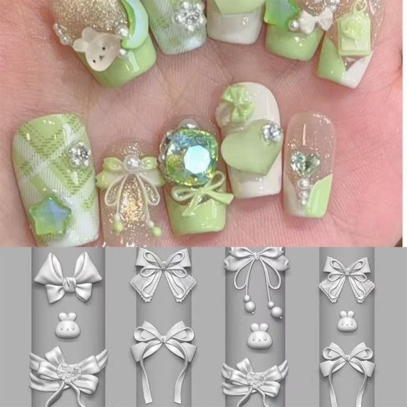 Cartoon Silicone Nail Art Mold Cute Rabbit Bow Relief 3D Transparent Nail Template Nail Art Decorations Manicure Tool Diy
