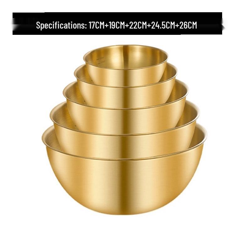 304 Edelstahl Rührschüssel im japanischen Stil mit Skala für Salat, Eierschlagen, Backen und Teigmischen - Goldfarbenes Finish