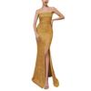 Women's Sparkly Sequin Long Formal Dress Square Neck Backless Split Mermaid Prom Dress Spaghetti Strap Evening Party Gown