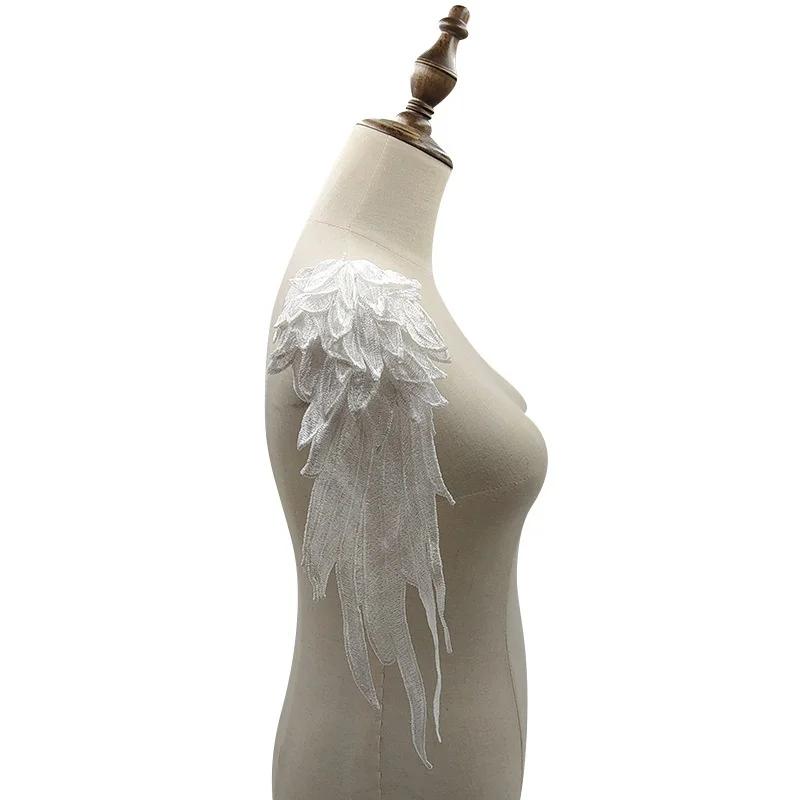 2Pcs/Pair Embroidery Angel Wing Applique Sewing Flower Collar Patch for Wedding Party Gown Bridal Dress Clothes DIY Crafts