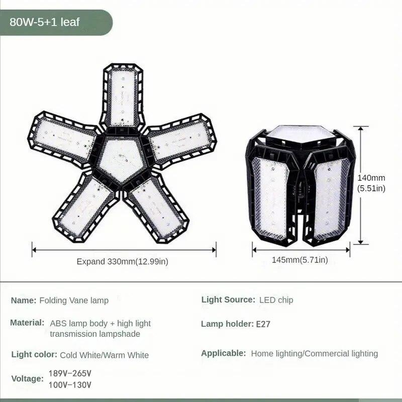 LED Garage Light Bulbs, 40W 60W 80W10000LM Super Bright Garage Lighting LED Shop Light With Adjustable Panels, E27 Screw Socket