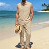 Men's Cotton-Linen Casual Hoodie Vest And Pants Set