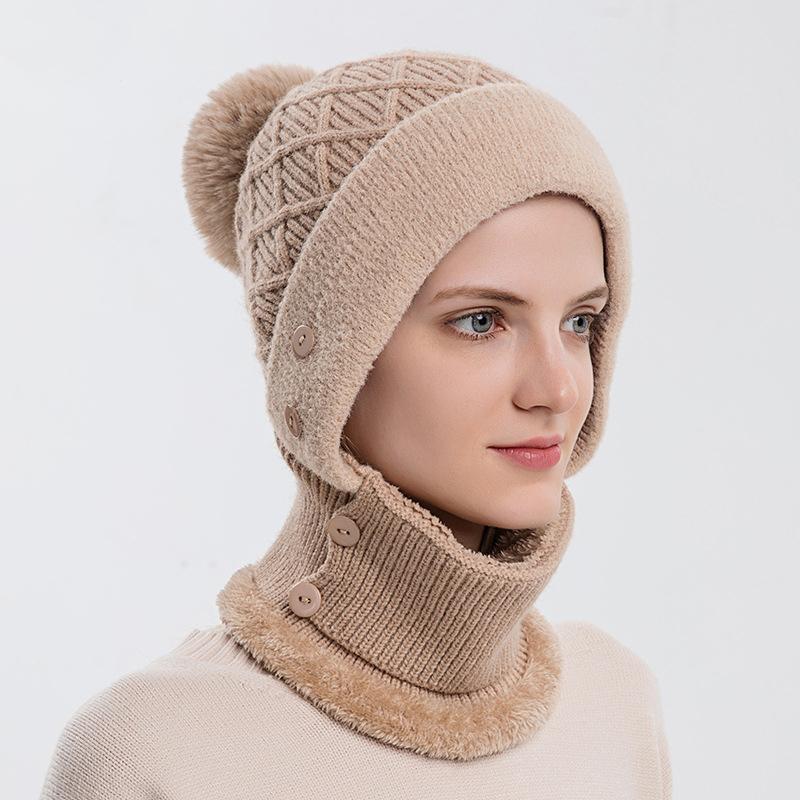 Frauen Warme Herbst Winter Kälte Beständig Plüsch Verdickter Hals Einteilige Ohr Schutz Abdeckung Gestrickte Mütze