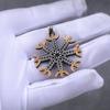 Nordic Viking Mixed Gold Helm of Awe Runic Necklace Men's Stainless Steel Vegvisir Fashion Charm Pendant Necklace Biker Jewelry
