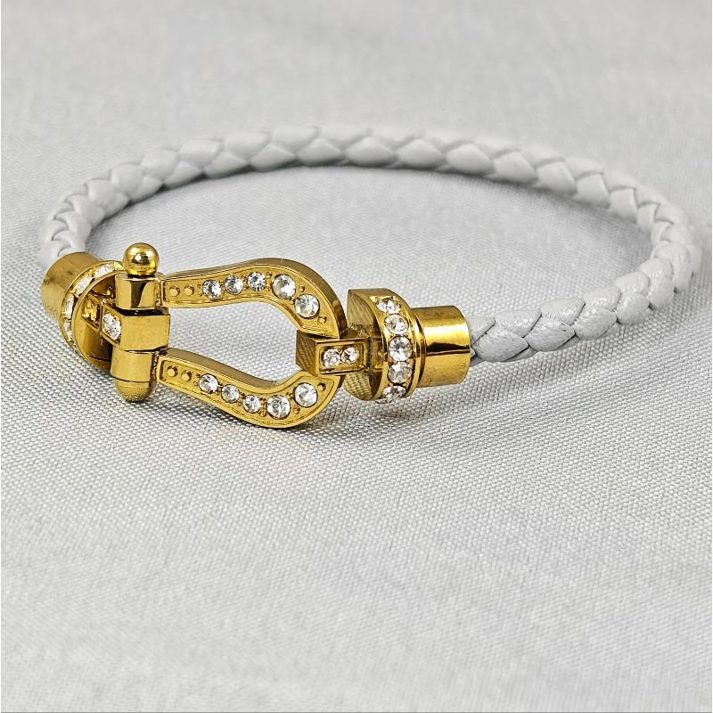 High-end Stainless Steel Full Brick Magnet Horseshoe Buckle Head Bracelet Gold-plated Diamond-encrusted Male and Female Couples Full Diamond Hand Rope