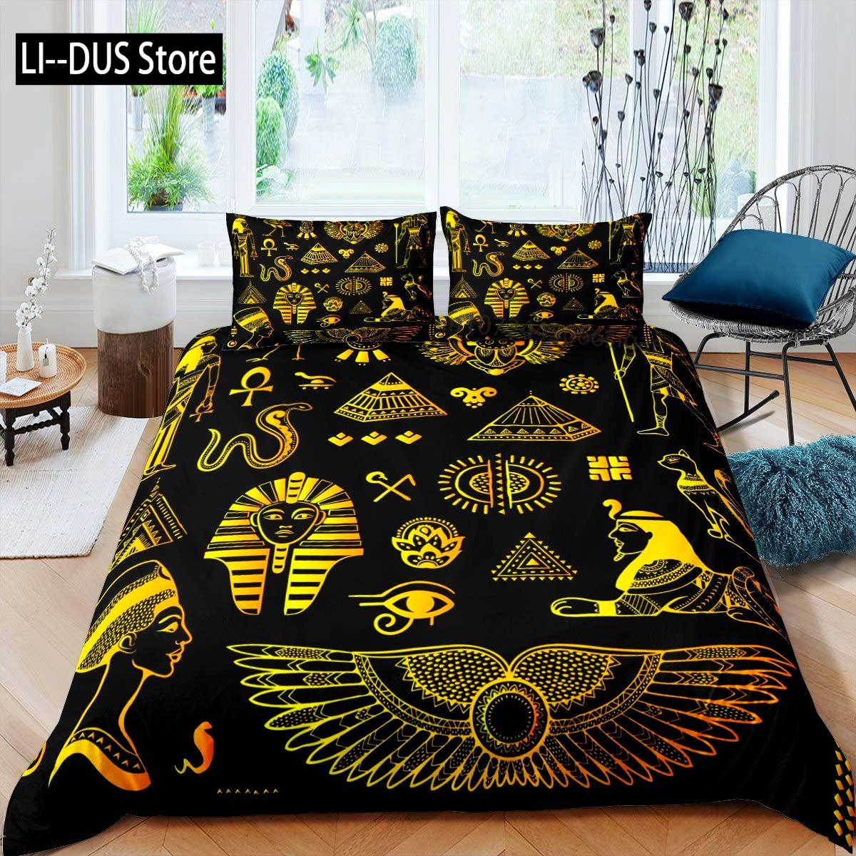 

Ancient Egypt Comforter Cover Set Duvet Cover Bedding Set Boho Tribal Quilt Cover 2 Pillowcases Full Queen King Size 3 Pieces EU single(135x200cm)