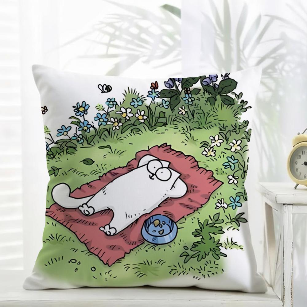 Kawaii SSimons Cat B Cushion Cover Cushion Cover Comfort Daily Washable Linen Soft for Sofa Bed Home Room Decor