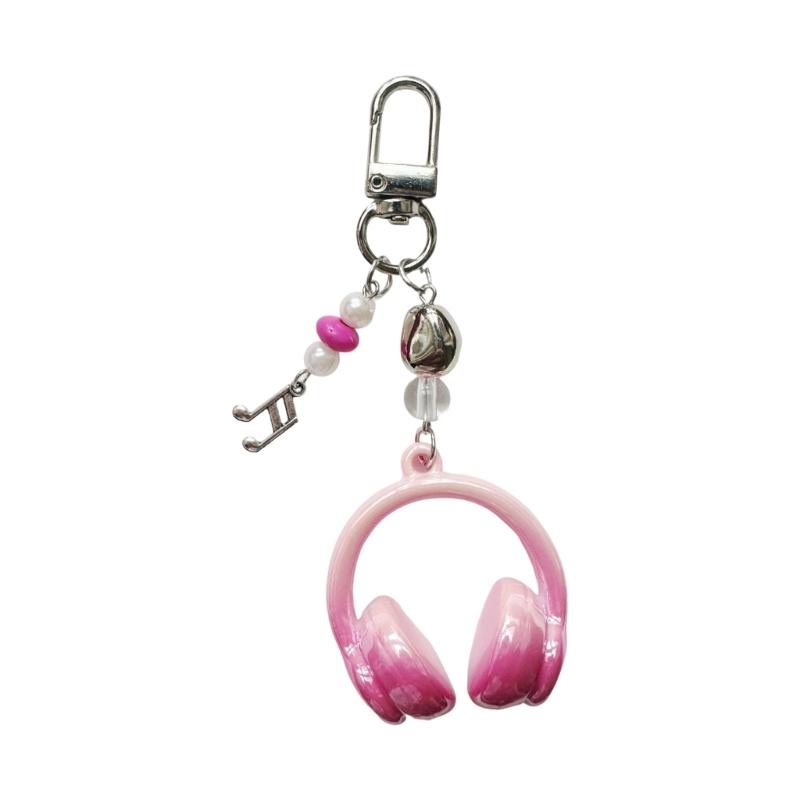 

Trendy Gradient Earphone Keychain Fashionable Carabiner Clip for Music Lovers Personalize Alloy Acrylic Keyring рожевий червоний колір
