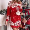 Women's Off Shoulder Long Sleeve Snowflake Print Loose Casual Mini Christmas Holiday Dress