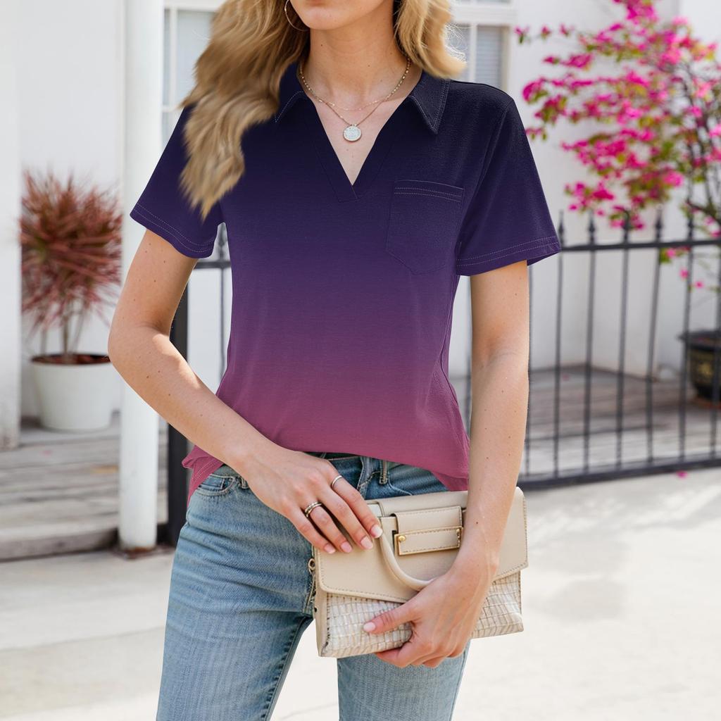 Womens Shirts Summer Business Casual Work Tops Short Sleeve Button Down Collared V Neck Blouse T-Shirt