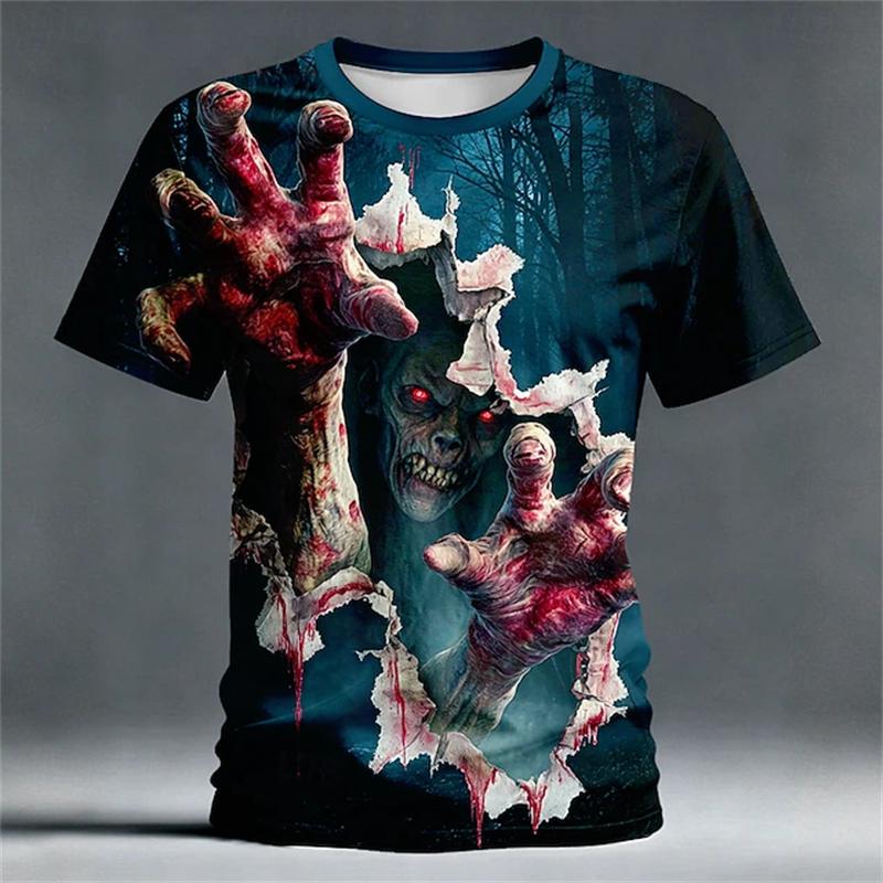 Men's Halloween Horror-Themed 3D-Printed T-Shirt Summer Round-Neck Breathable Trendy Cool Street-Style Halloween Party T-shirts