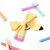 Women Hair Rope Yellow Striped Pencil Bowknot Decor Hair Tie