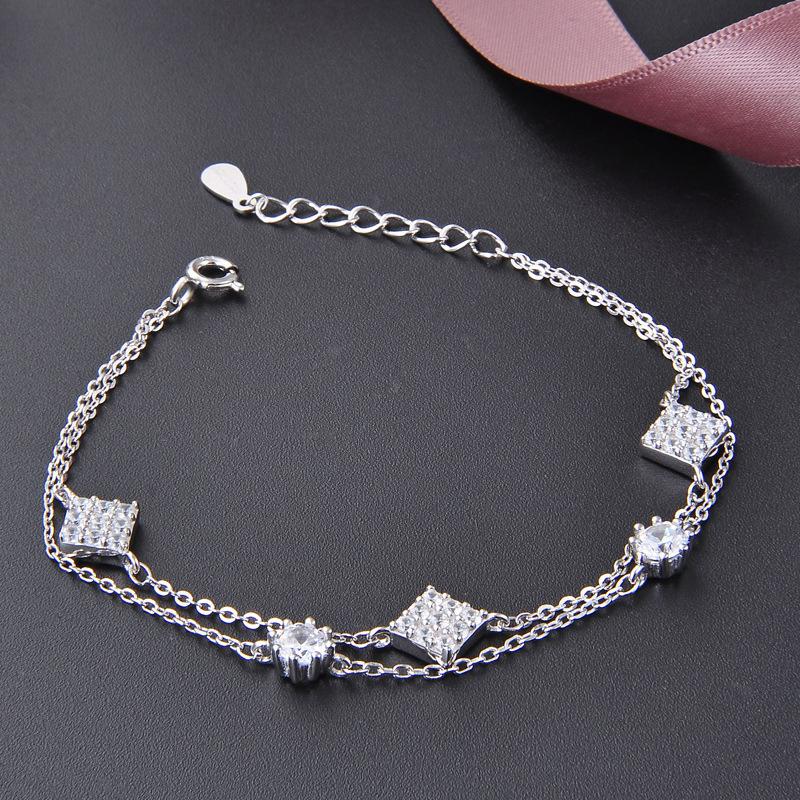 Lindon Bijuterii din argint 925 zirconiu pentru femei Brățară cu zale cu mărgele geometrice, cadou de nuntă fin pentru iubită