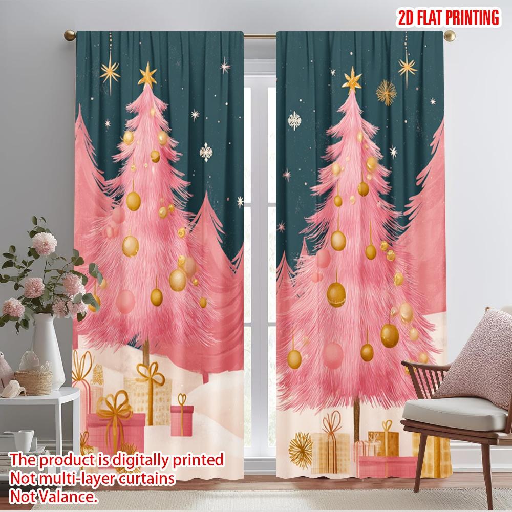 

2 шт., 2D печать на плоскости Современные шторы Рождественская елка и подарок Полиэстер (без удилища) Арт-деко Праздничный Идеально для Спальни, 52.50×116.00 CM 2pcs