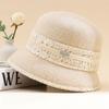 Women's 100% Pure Wool Autumn and Winter Bucket Hat Elegant Temperament Top Hat Warm Mother Hat
