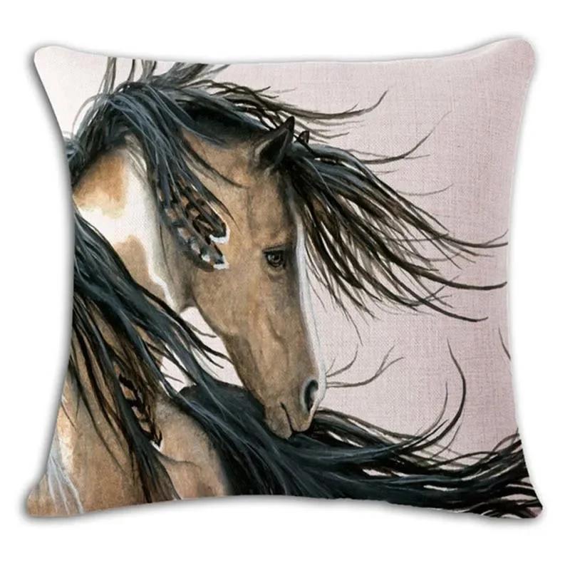 

18 Square Horse Printed Cushion Cover Vintage Linen Square Pillow Cover Covers Customized Drop Shipping 16x16Inch