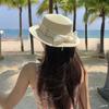 French Lace Bow Strap Straw Hat Women's Spring and Summer Vacation On The Beach and Travel On A Large Brim Sun Protection Flat Top Straw Hat