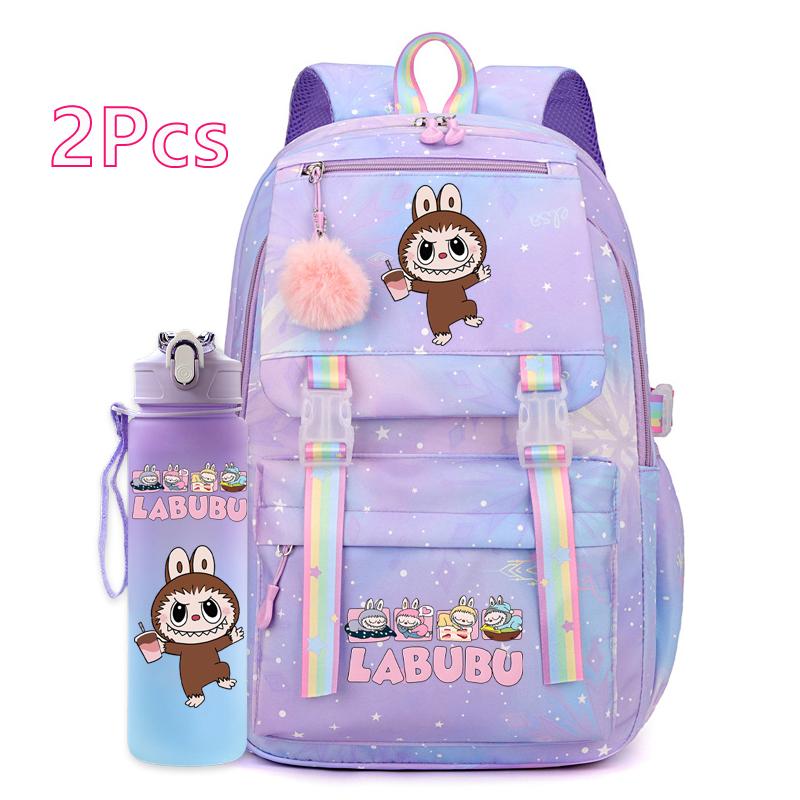 2 Stück/Set Niedlicher bedruckter Rucksack mit 750 ml Outdoor-Sport-Wasserflasche Schüler Mädchen Junge Schultasche Großes Fassungsvermögen Reisetasche Geschenk