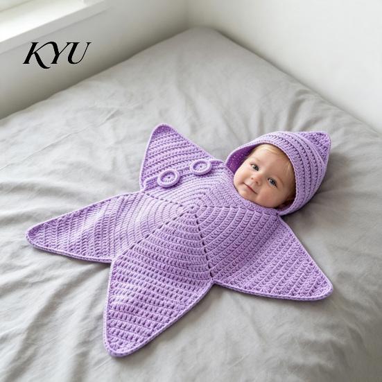 Carino Outfit per Foto Neonato Stella Marina Sacco a Sacco per Dormire Baby, Sacco Nanna a Maglia con Cappuccio, Borsa a Forma di Stella Coperta Indossabile Accogliente per Neonati, Fotografia
