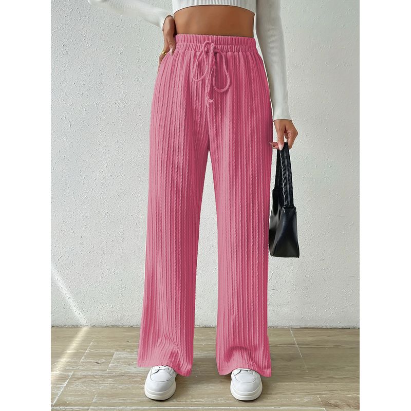 Fashion 2024 New Arrival Knot Waist Texture Knitting Wide Leg Pants Elastic High Waist Pure Color Casual Loose Straight-leg Women's Clothing
