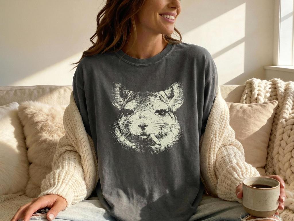 Chinchilla Smoking Cigarette T Shirt Comfort Colors Vintage Distressed Graphic Tee Funny Y2K Edgy Meme Animal Shirt