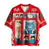 Japanese Ukiyo-e Cat  Retro Cat Manga 3D Print Sport Breatha Quickdry V-neck Tshirt Street Casual Fashion Clothing