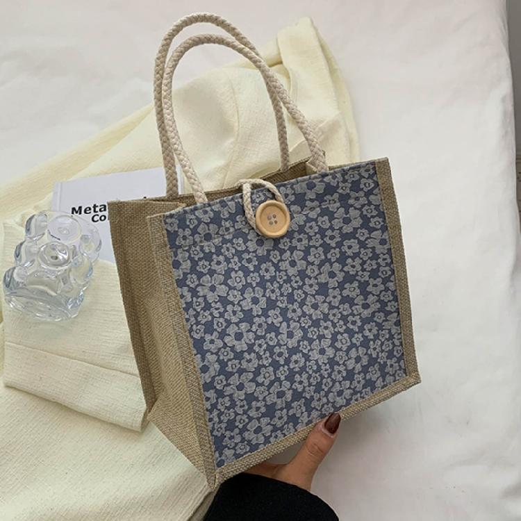 Casual Burlap Handbag Lightweight Shopping Bag Reusable Grocery Beach Bags