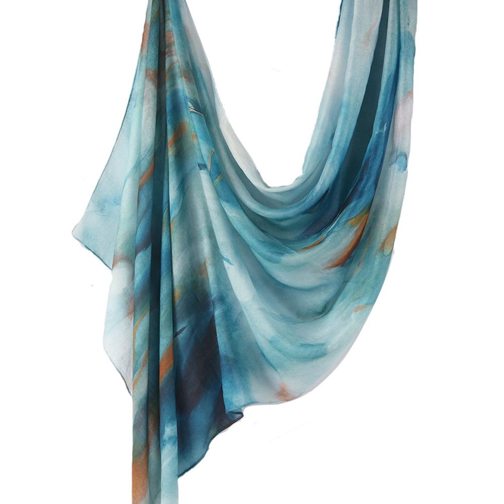 "Ethnic Watercolor Modal Cotton Shawl Satin Print Scarf for Women"