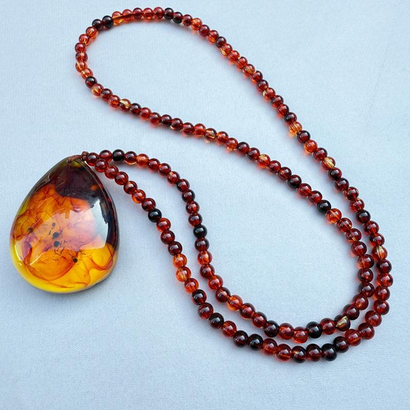 Etnische Stijl Retro Imitatie Amber Ketting Voor Mannen En Vrouwen Lange Hanger Trui Ketting Moederdag Cadeau
