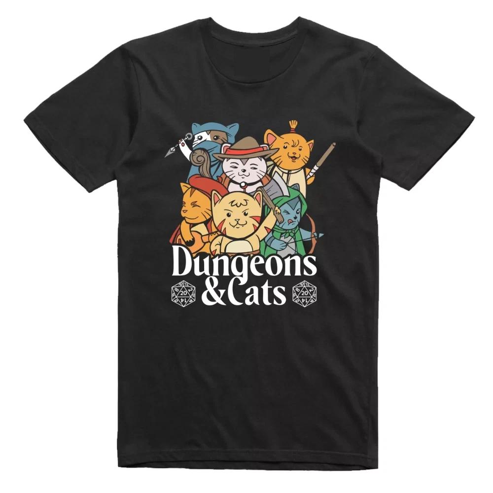

100% cotton TOPS UNISEX TEES MENS WOMENS RPG Funny Mens T Shirt Dungeons and Cats Role Playing Regular Fit Tee XL чёрный