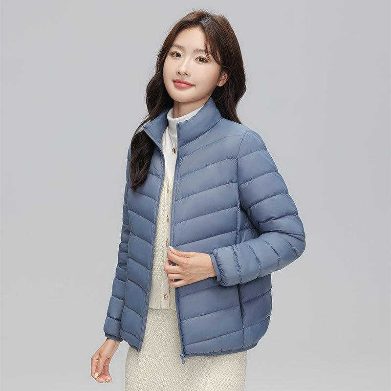 2024 autumn and winter new light and thin down jacket women's short 90 white duck down stand-up collar slim casual large size jacket tide